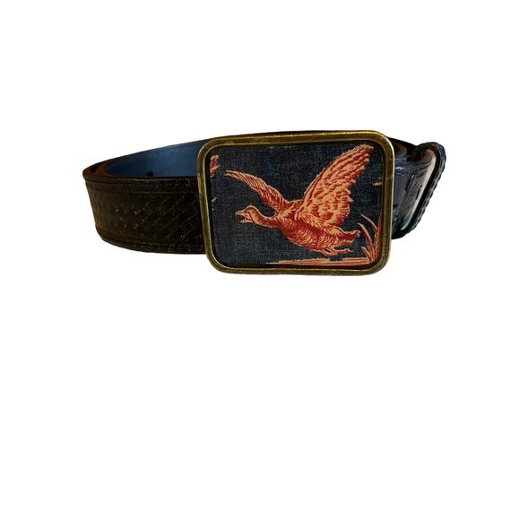 Black Leather Statement Belt Duck Buckle - Picture 1 of 5